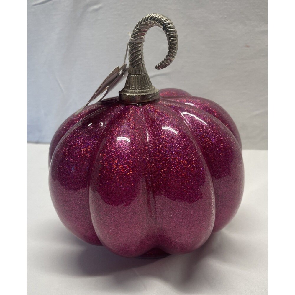 LED Rachel Zoe Glass Sparkle Dark Pink Lighted Pumpkin Autumn Fall Decor NWT